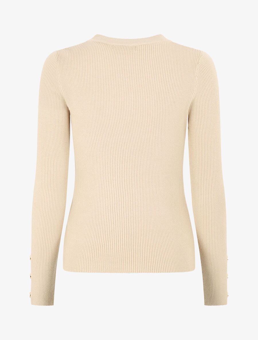 Pull côtelé à boutons décoratifs aux manches - Beige - 2