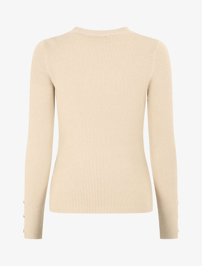 Pull côtelé à boutons décoratifs aux manches - Beige - 2