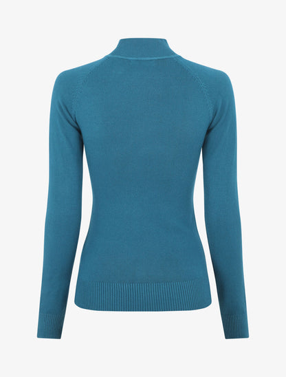 Pull fin uni et boutons décoratifs - Bleu canard - 2