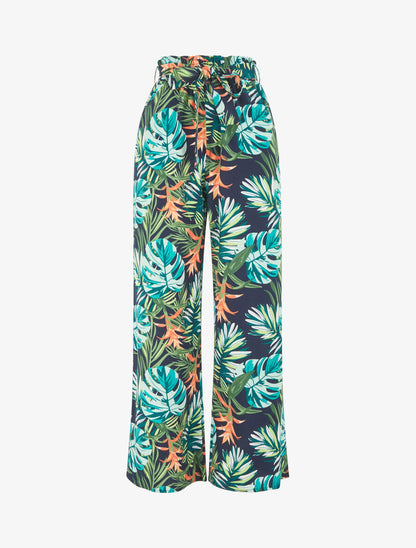 Pantalon ample à imprimé feuillage - Vert - 4