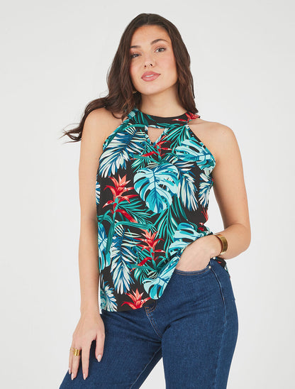 Top sans manches imprimé tropical - Bleu - 4