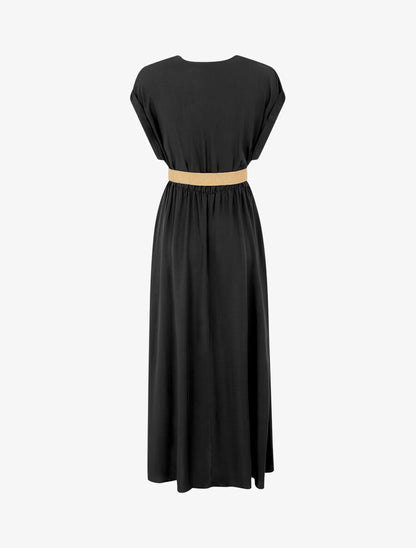 Robe longue unie élastiquée - Noir - 2
