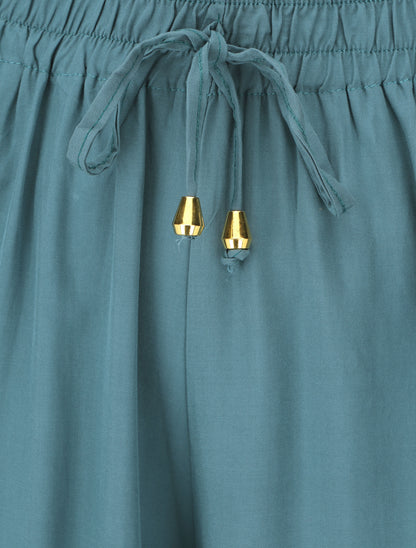 Pantalon ample à taille élastiquée - Bleu canard - 3