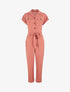Combinaison fluide unie et ceinturée - Rose corail - 4