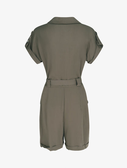 Combishort droite unie manches courtes - Kaki - 2