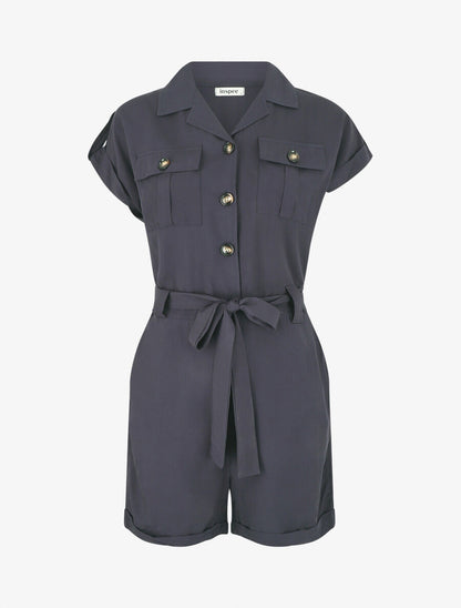 Combishort droite unie manches courtes - Marine - 1