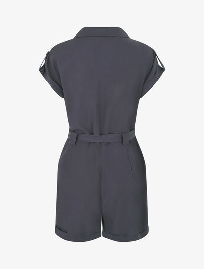 Combishort droite unie manches courtes - Marine - 2