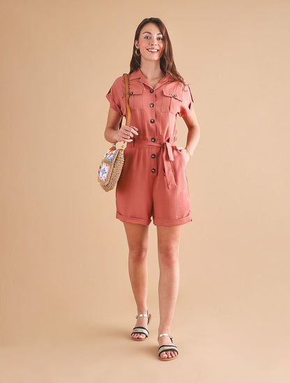 Combishort droite unie manches courtes - Vieux rose - 4