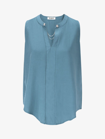 Top uni sans manches à détail stylisé - Bleu canard - 4