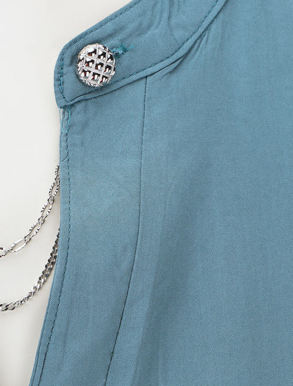 Top uni sans manches à détail stylisé - Bleu canard - 3