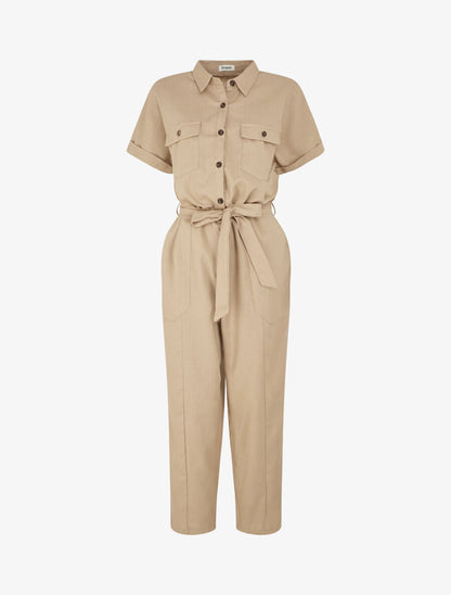 Combinaison unie boutonnée - Beige - 5
