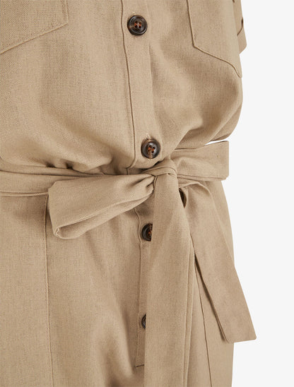 Combinaison unie boutonnée - Beige - 3
