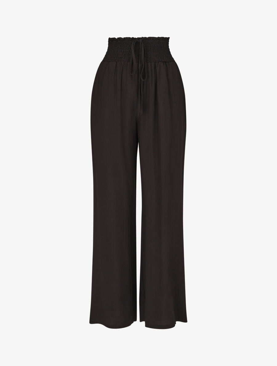 Pantalon fluide uni à poches - Noir - 4