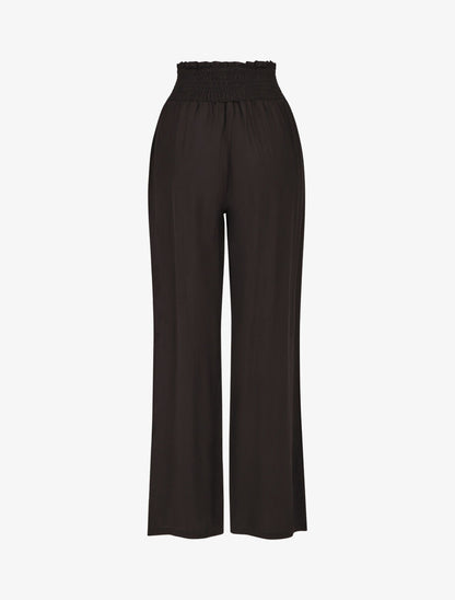 Pantalon fluide uni à poches - Noir - 2