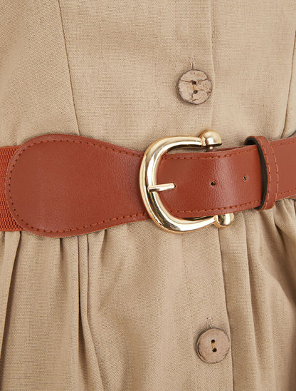 Robe unie effet lin - Beige - 3