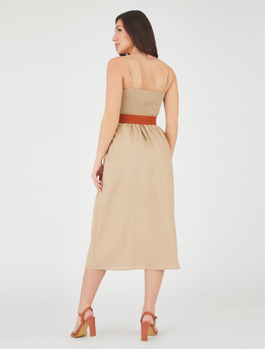 Robe unie effet lin - Beige - 5