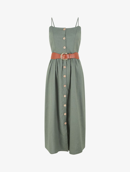 Robe unie effet lin - Kaki - 1