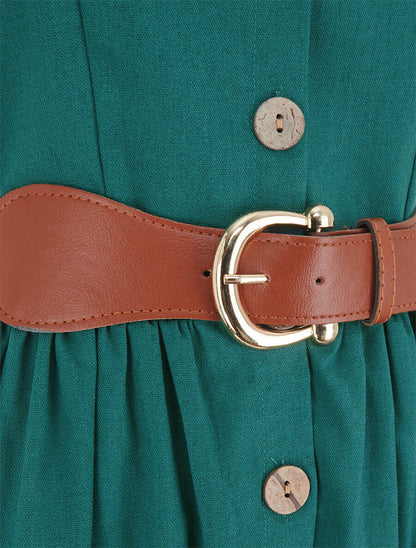 Robe unie effet lin - Bleu canard - 3