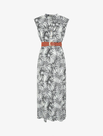 Robe évasée à boutons imprimé fleuri - Noir - 1