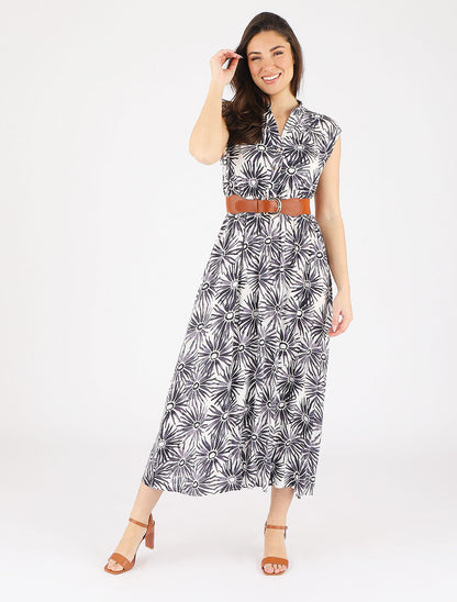 Robe évasée à boutons imprimé fleuri - Noir - 4