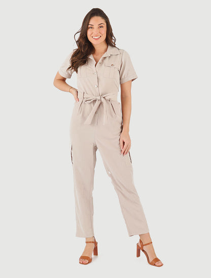 Combinaison ample à manches courtes - Beige - 4
