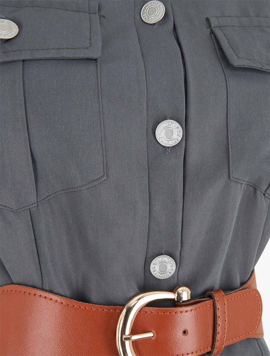 Robe unie style chemise sans manches - Gris foncé - 3