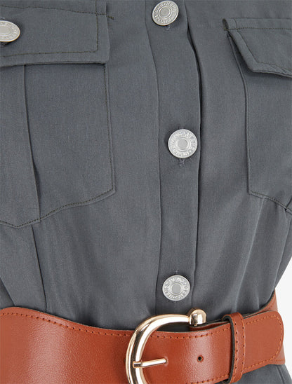 Robe unie style chemise sans manches - Gris foncé - 3