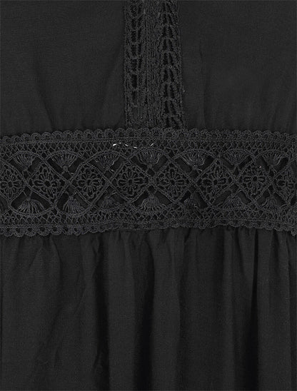 Robe longue unie à fines bretelles - Noir - 3