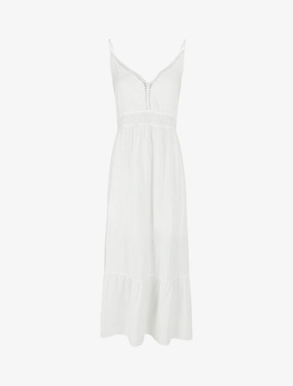Robe longue unie à fines bretelles - Blanc - 5