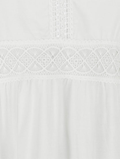 Robe longue unie à fines bretelles - Blanc - 3