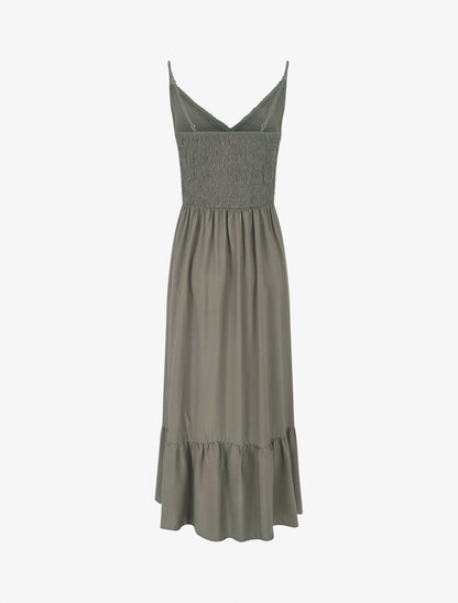 Robe longue unie à fines bretelles - Kaki - 2