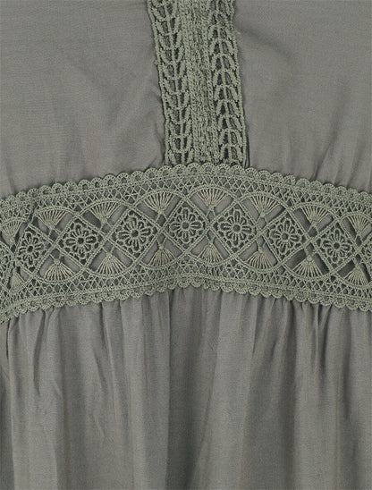 Robe longue unie à fines bretelles - Kaki - 3