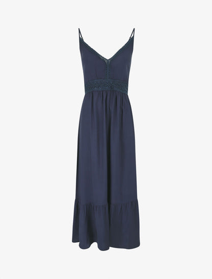 Robe longue unie à fines bretelles - Marine - 5