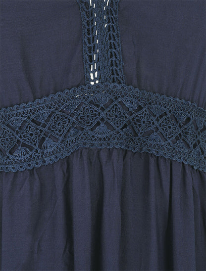 Robe longue unie à fines bretelles - Marine - 3