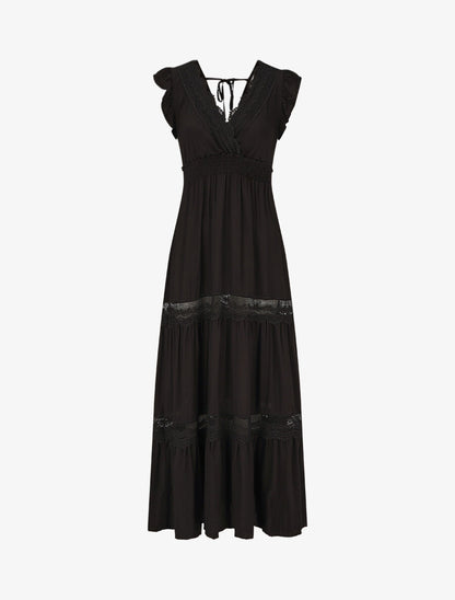 Robe longue unie ajourée - Noir - 1