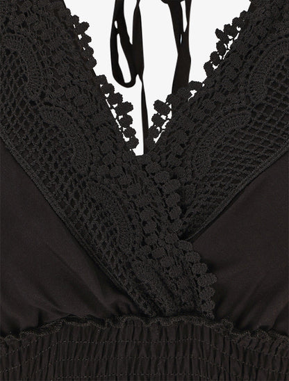 Robe longue unie ajourée - Noir - 3
