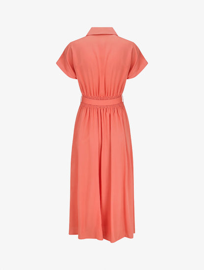 Robe chemise longue évasée et unie - Corail - 2