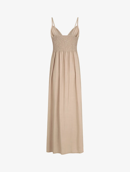 Robe longue unie à boutons décoratifs - Beige - 2