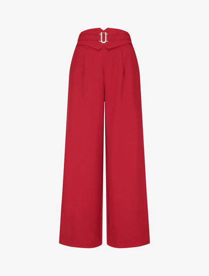 Pantalon ample taille haute à boucle fantaisie - Rouge - 1