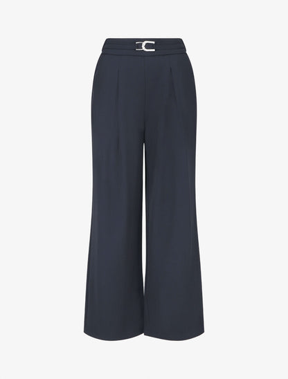 Pantalon ample taille haute à boucle style maillon - Marine - 5