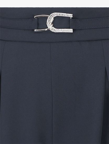 Pantalon ample taille haute à boucle style maillon - Marine - 3