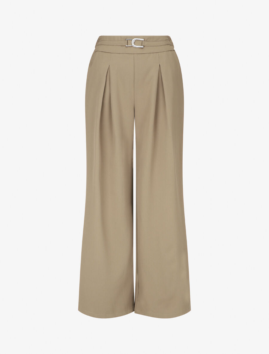 Pantalon ample taille haute à boucle style maillon - Taupe - 1