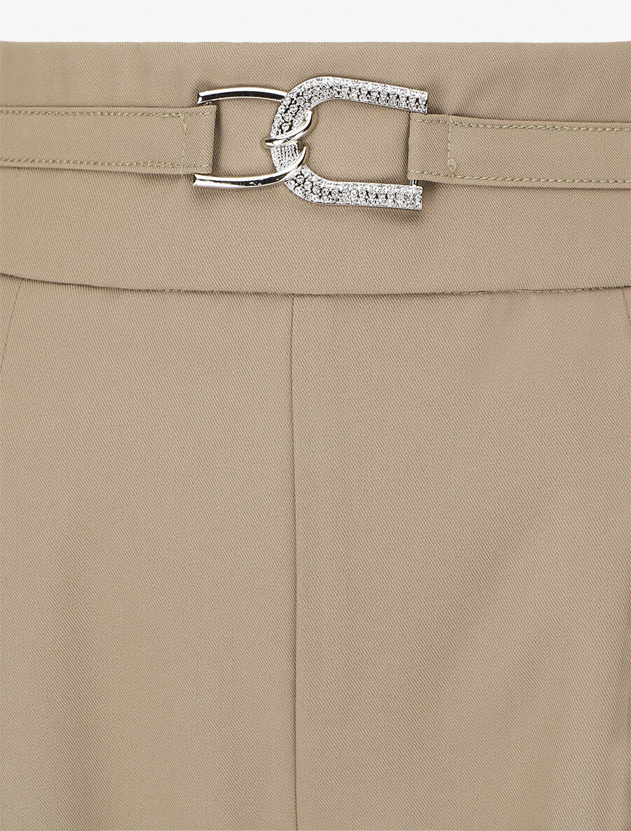 Pantalon ample taille haute à boucle style maillon - Taupe - 3