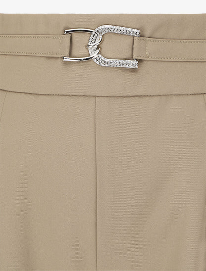 Pantalon ample taille haute à boucle style maillon - Taupe - 3