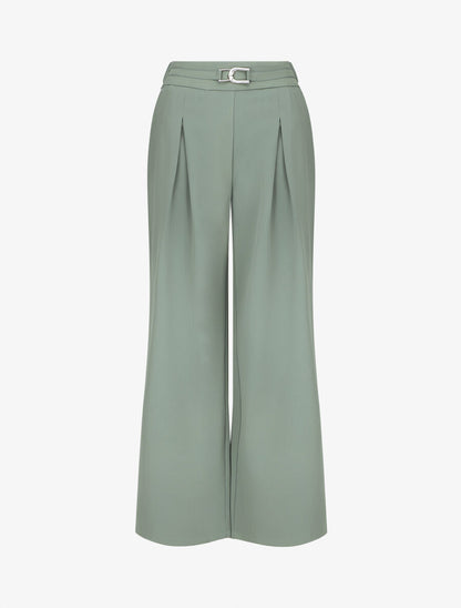 Pantalon ample taille haute à boucle style maillon - Vert gris - 1