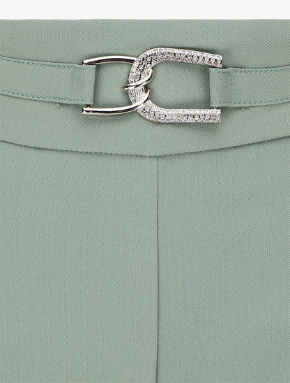 Pantalon ample taille haute à boucle style maillon - Vert gris - 3