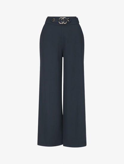 Pantalon ample taille haute à boucle - Marine - 5