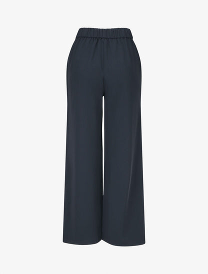 Pantalon ample taille haute à boucle - Marine - 2