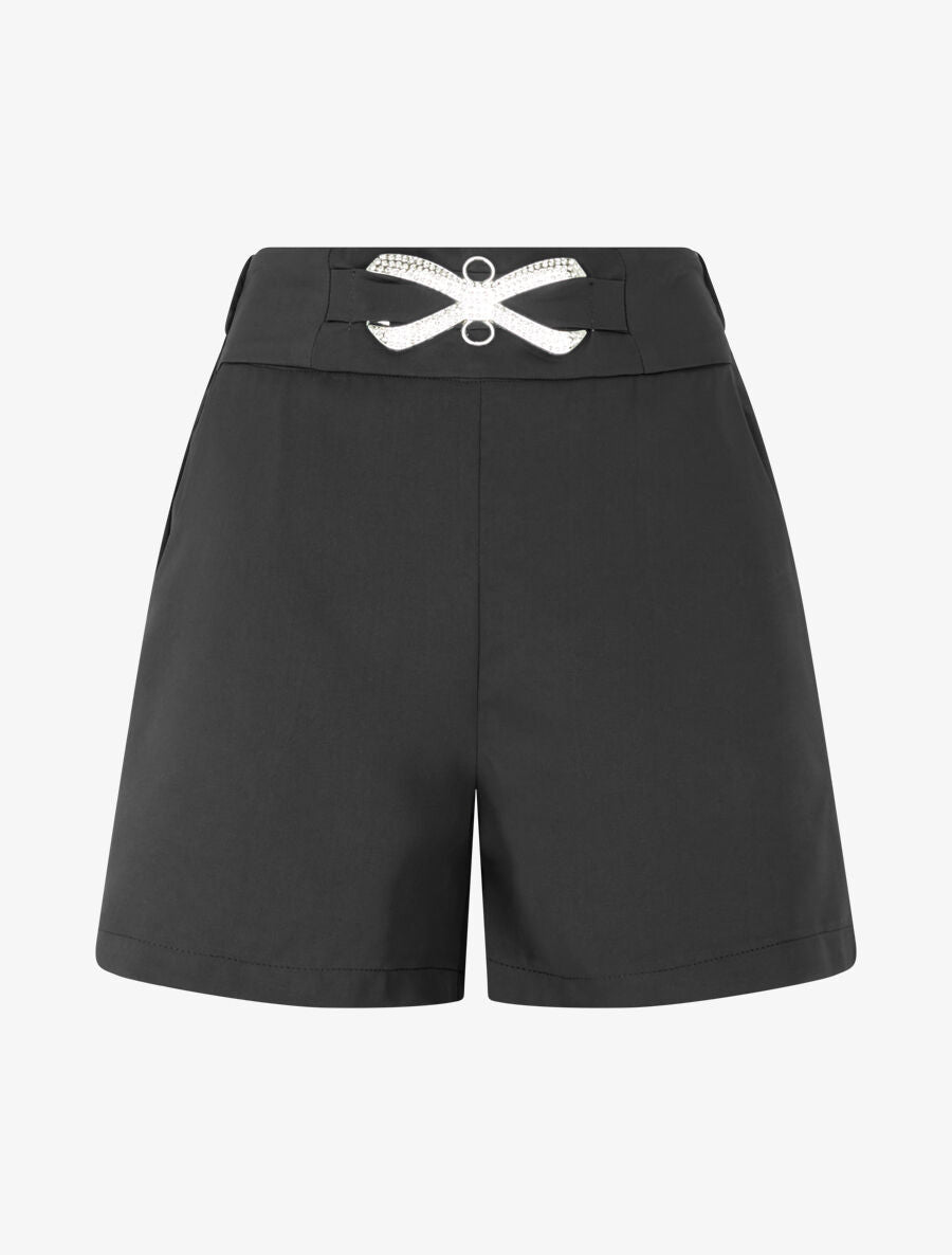 Short droit taille haute à boucle style noeud - Noir - 1