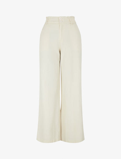 Pantalon ample effet lin à 2 boutons - Beige - 4